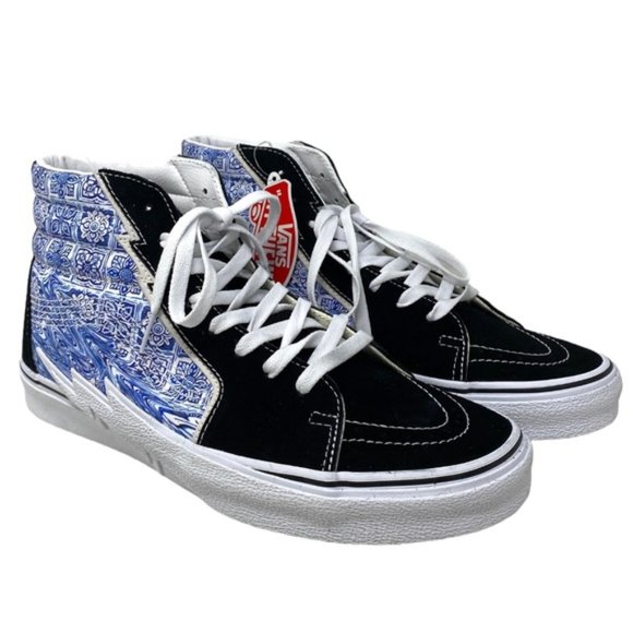 VANS Sk8-Hi Bolt Shoes Men's Black Blue Suede Canvas Sneakers Skate VN0A5JIVBLK - Picture 2 of 8